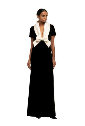 Richard Quinn Long Velvet Bow Dress